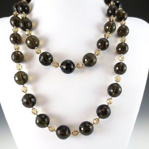 Smoky Quartz, Crystal, & Sterling 2-Necklace Set